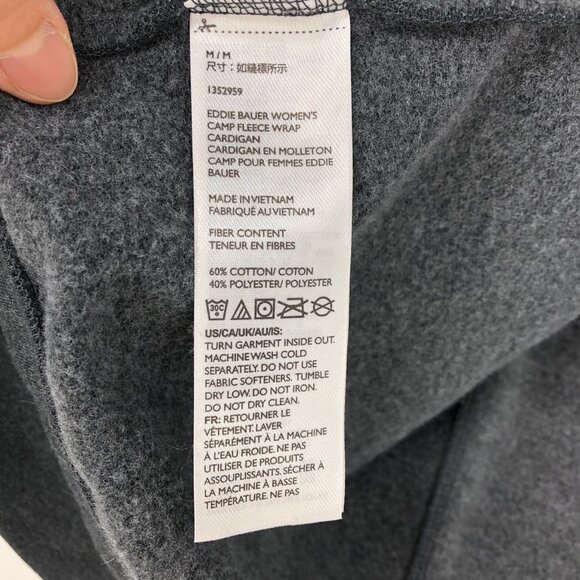 Eddie Bauer Heathered Charcoal/Dark grey Camp Fleece Wrap Cardigan Sweater M - Picture 9 of 16